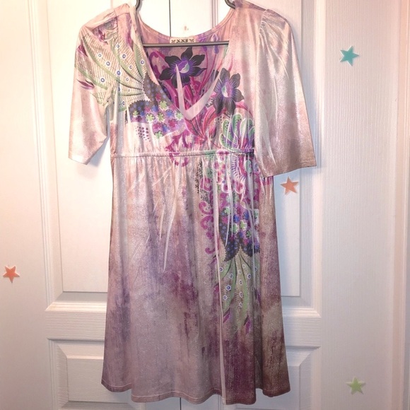 FAIRYCORE SPARKLY WHIMSIGOTH FLORAL SILKY SHIMMER V NECK DRESS - Picture 6 of 8